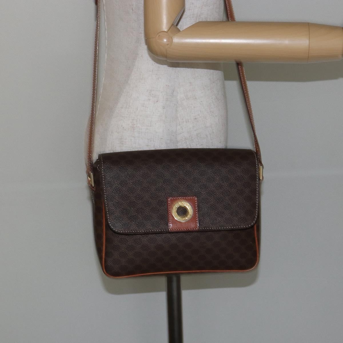 CELINE Macadam Canvas Shoulder Bag PVC Leather Brown Gold Auth 143496