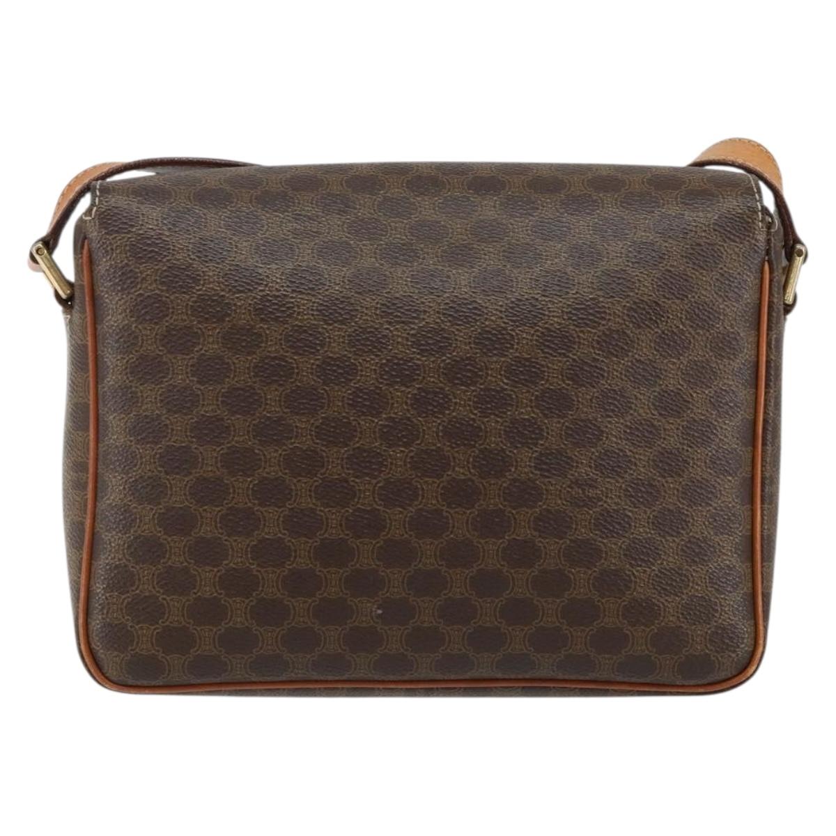 CELINE Macadam Canvas Shoulder Bag PVC Leather Brown Gold Auth 143496