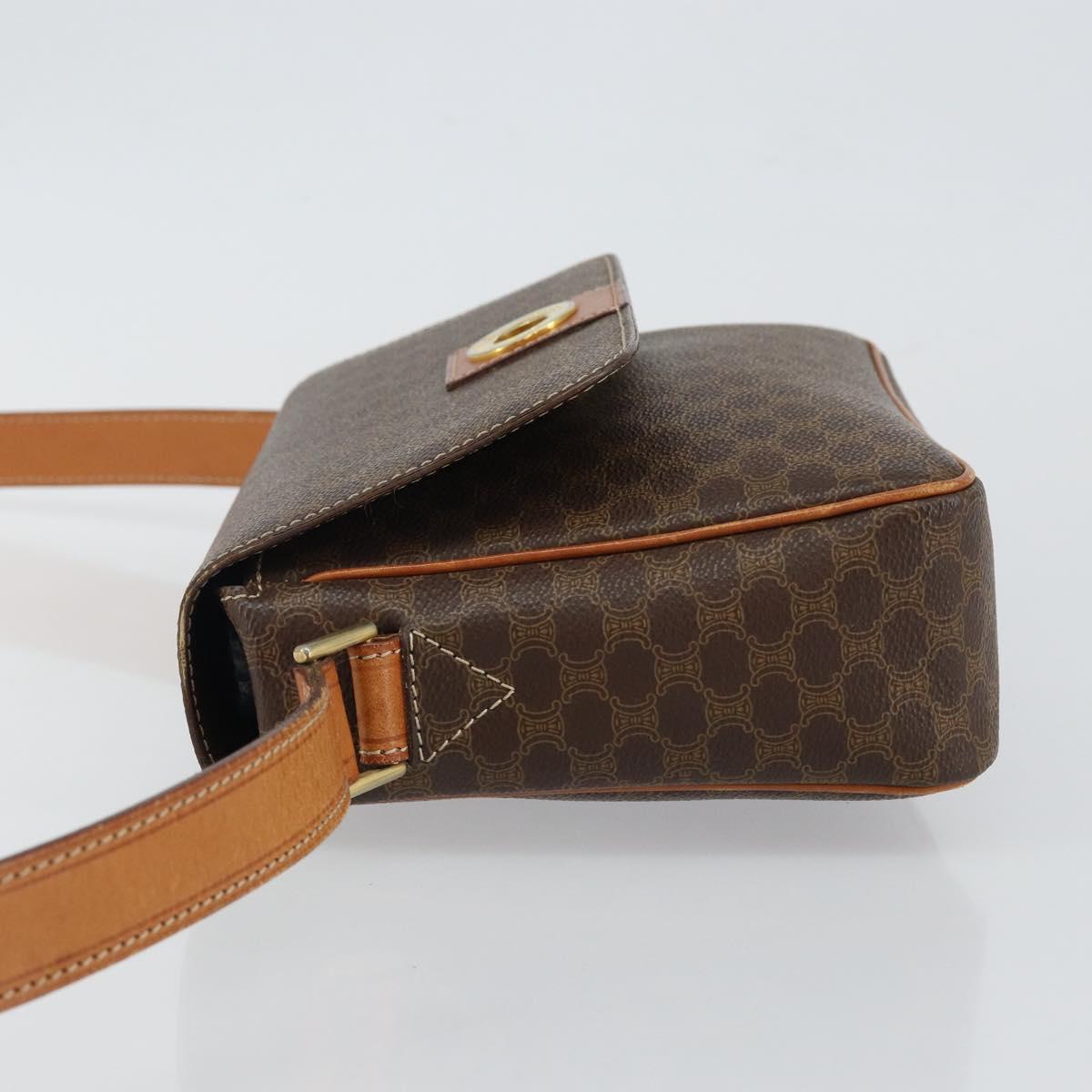 CELINE Macadam Canvas Shoulder Bag PVC Leather Brown Gold Auth 143496