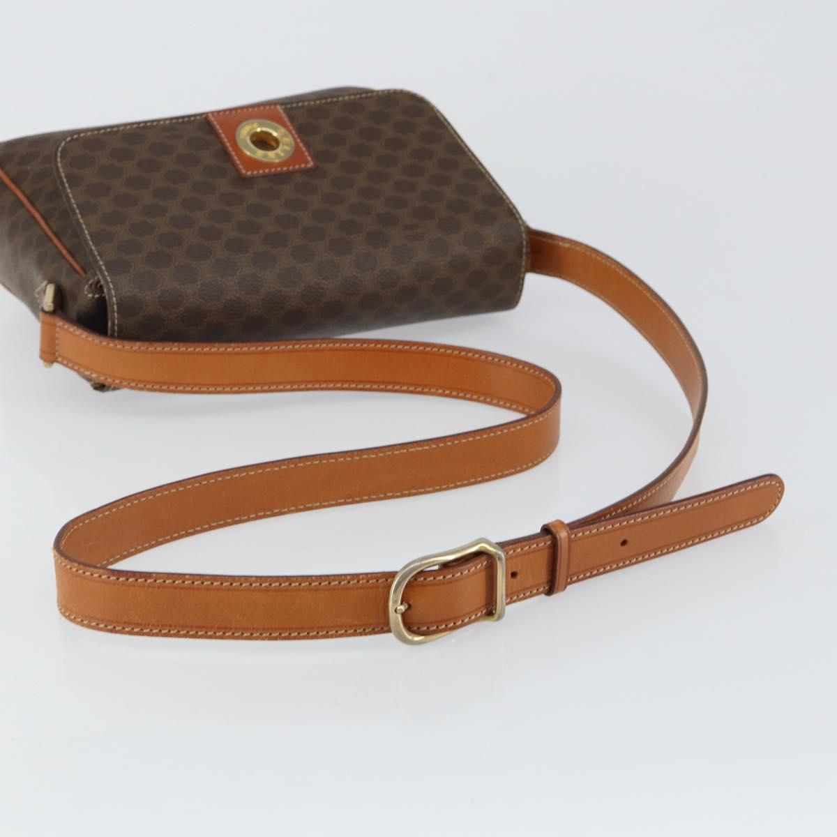 CELINE Macadam Canvas Shoulder Bag PVC Leather Brown Gold Auth 143496