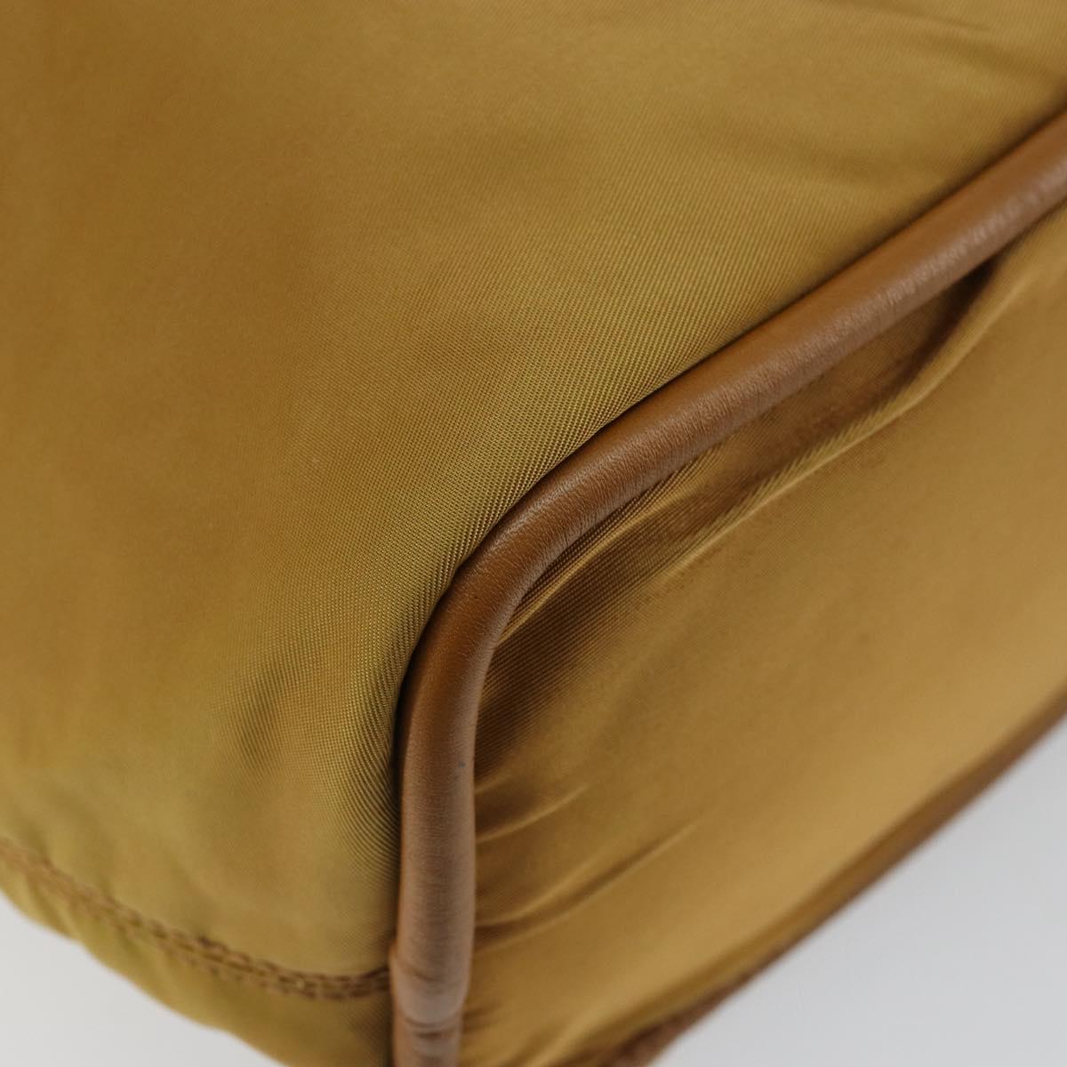 CELINE Hand Bag Nylon Brown Gold Auth 143497