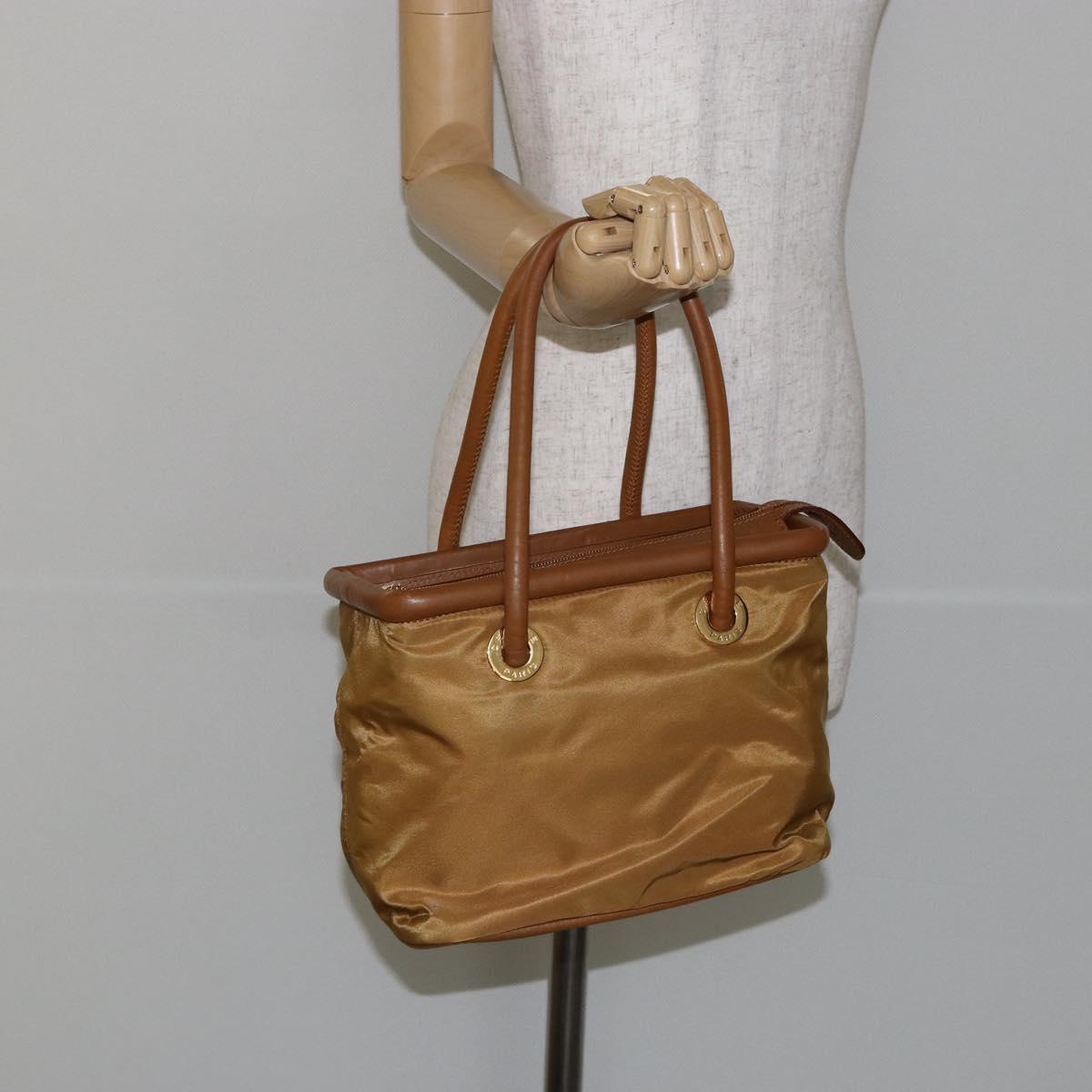 CELINE Hand Bag Nylon Brown Gold Auth 143497