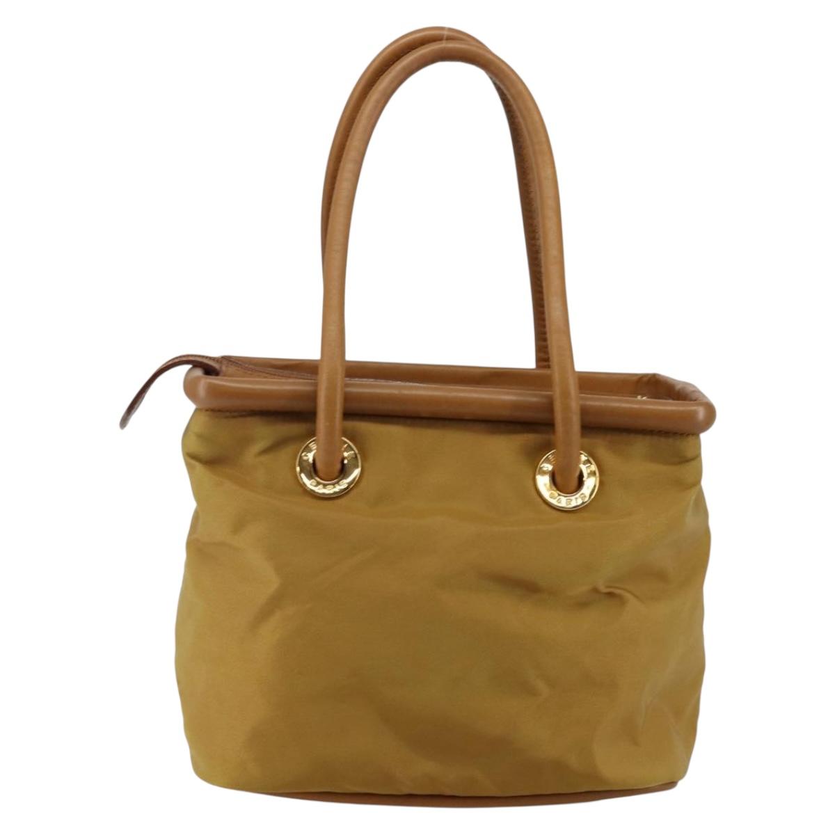 CELINE Hand Bag Nylon Brown Gold Auth 143497