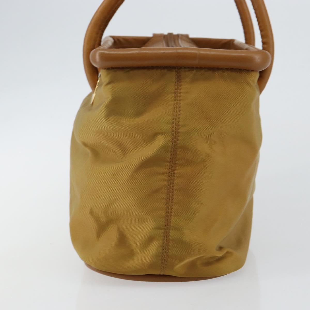 CELINE Hand Bag Nylon Brown Gold Auth 143497
