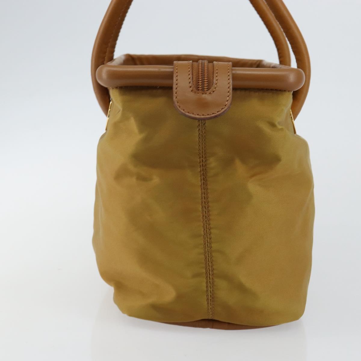 CELINE Hand Bag Nylon Brown Gold Auth 143497