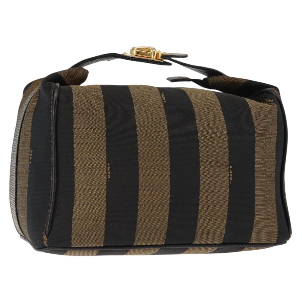 FENDI Pecan Canvas Vanity Pouch PVC Black Brown Auth 143498