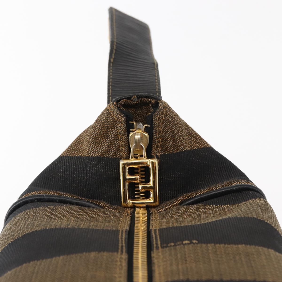 FENDI Pecan Canvas Vanity Pouch PVC Black Brown Auth 143498