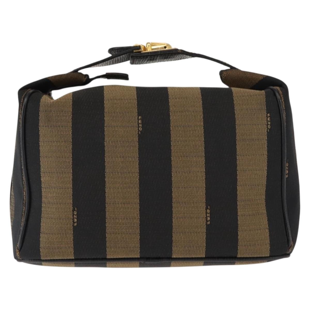 FENDI Pecan Canvas Vanity Pouch PVC Black Brown Auth 143498