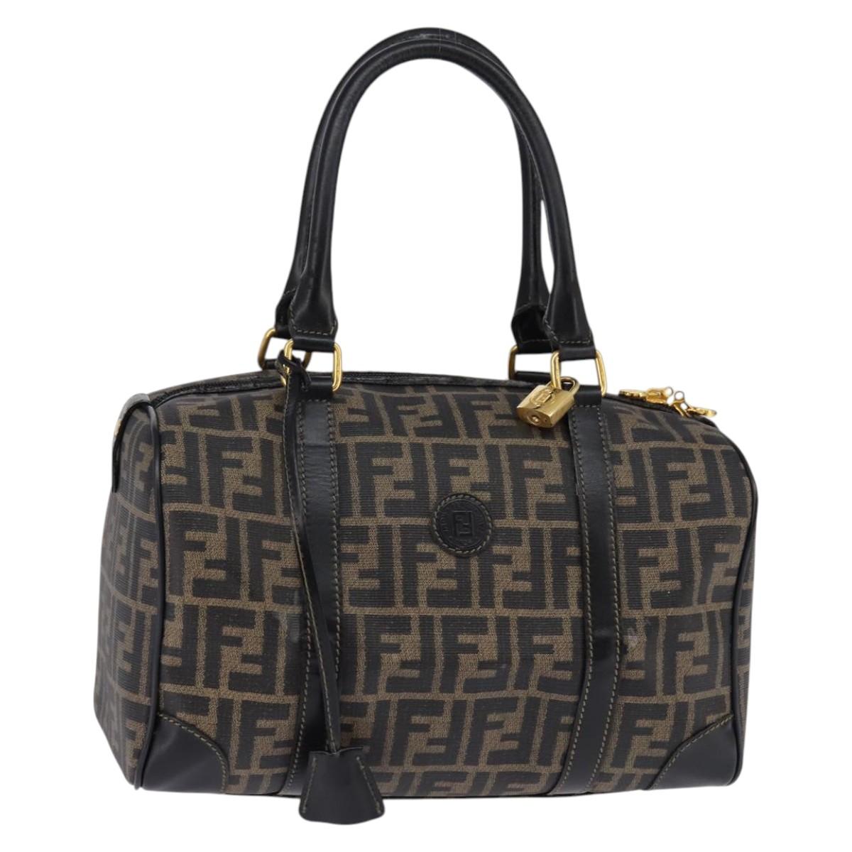 FENDI Zucca Canvas Boston Bag PVC Black Brown Auth 143499