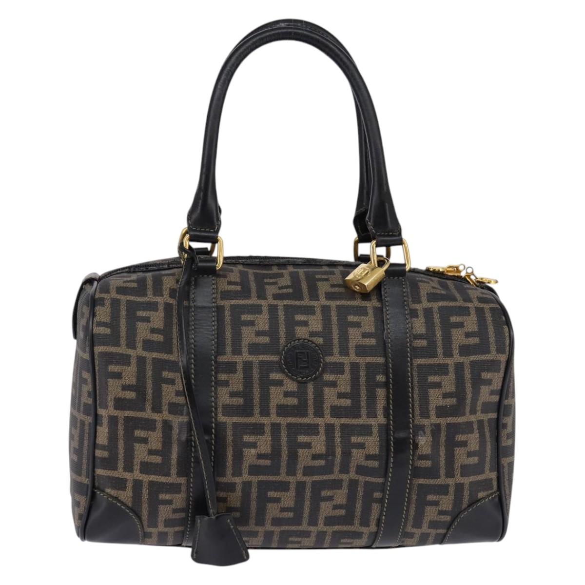 FENDI Zucca Canvas Boston Bag PVC Black Brown Auth 143499