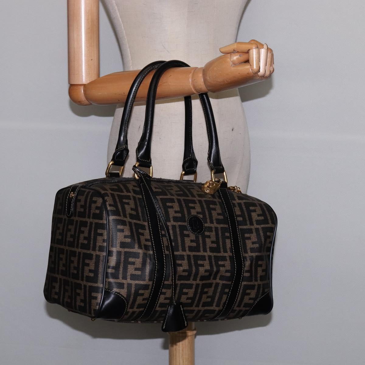 FENDI Zucca Canvas Boston Bag PVC Black Brown Auth 143499