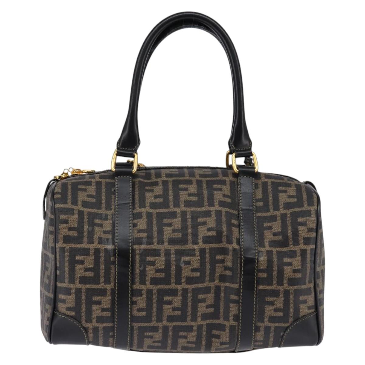FENDI Zucca Canvas Boston Bag PVC Black Brown Auth 143499