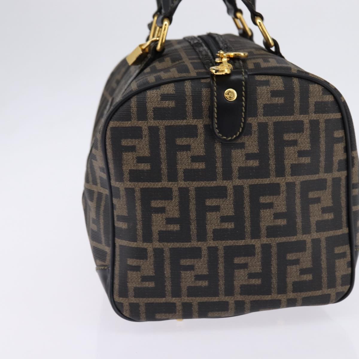 FENDI Zucca Canvas Boston Bag PVC Black Brown Auth 143499