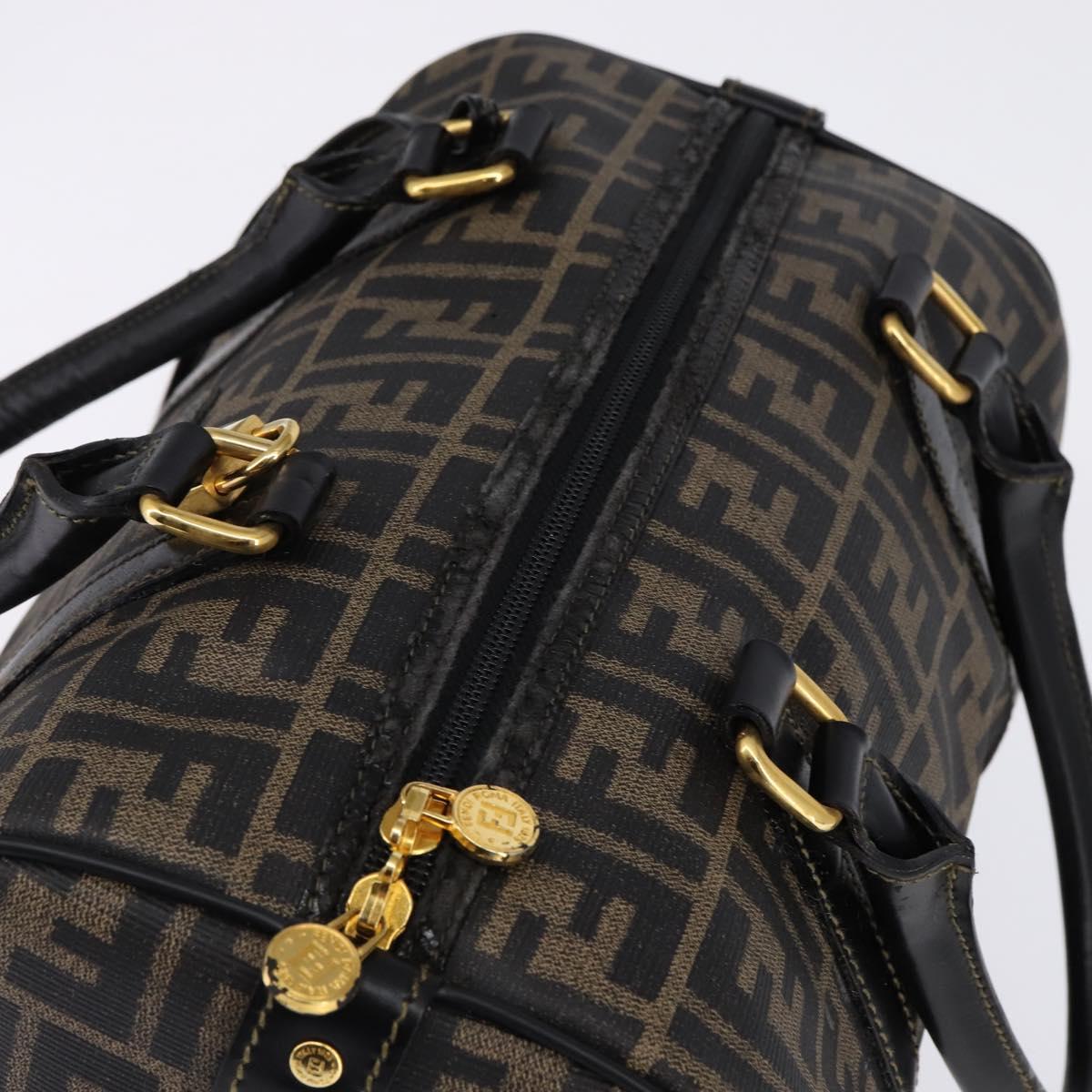 FENDI Zucca Canvas Boston Bag PVC Black Brown Auth 143499