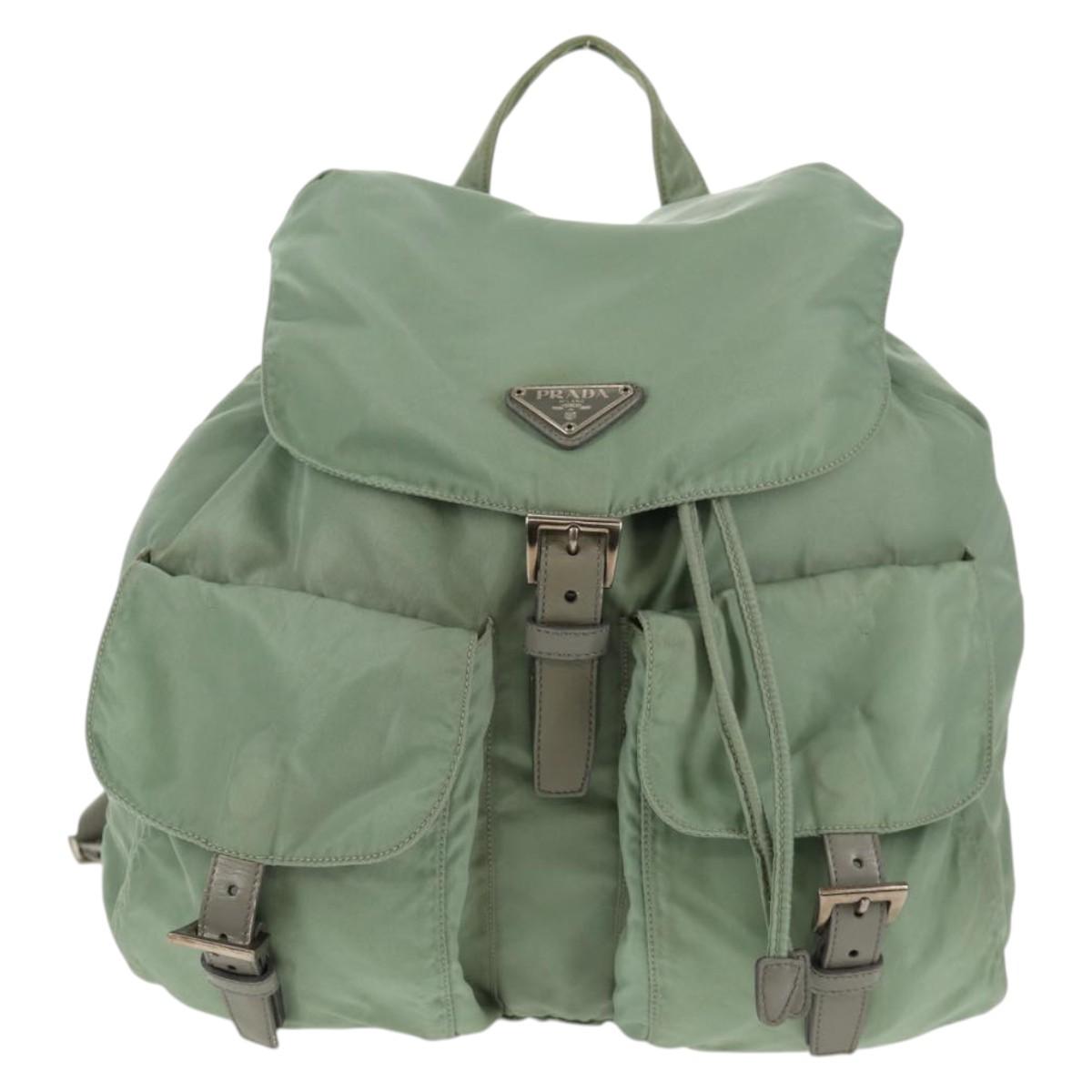 PRADA Backpack Nylon Green Silver Auth 143502