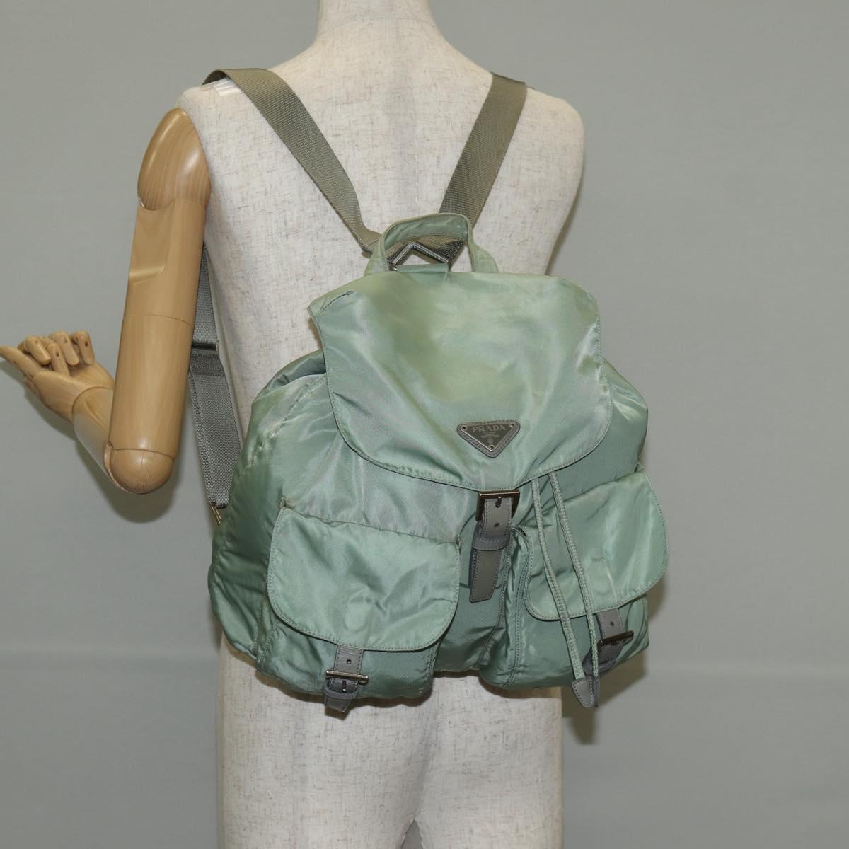 PRADA Backpack Nylon Green Silver Auth 143502