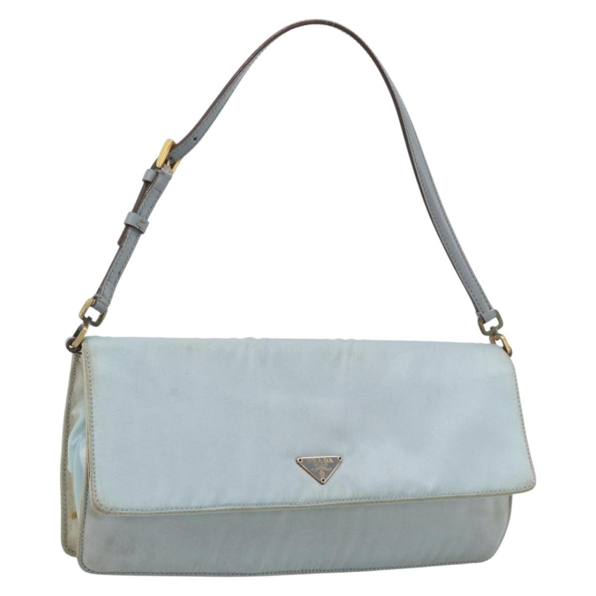 PRADA Shoulder Bag Nylon Light Blue Gold Auth 143505