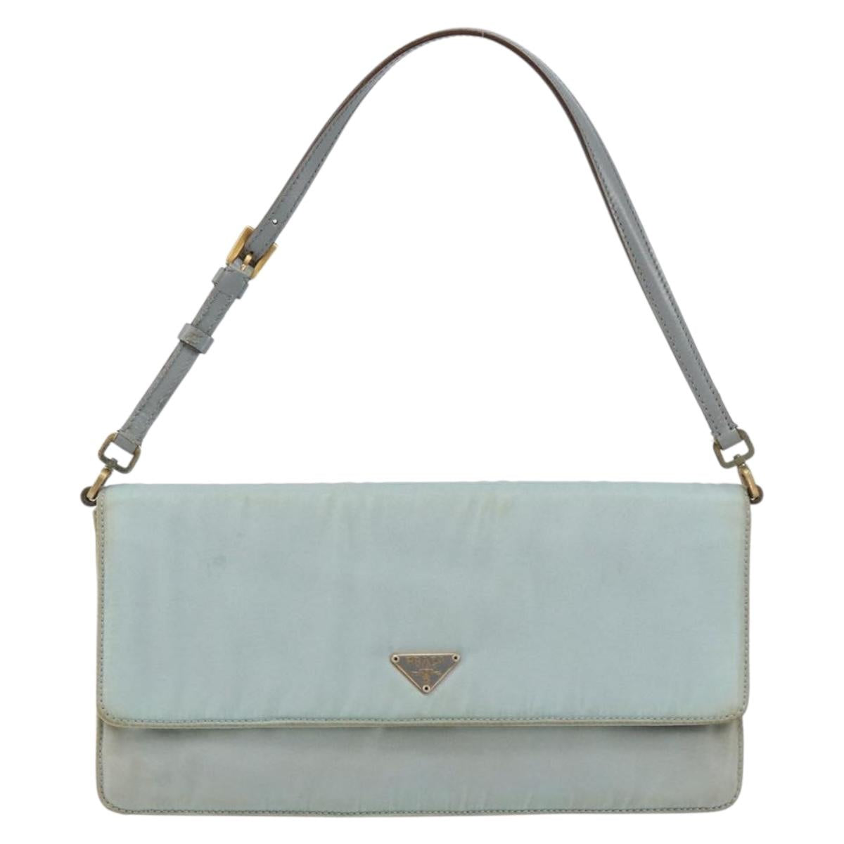 PRADA Shoulder Bag Nylon Light Blue Gold Auth 143505
