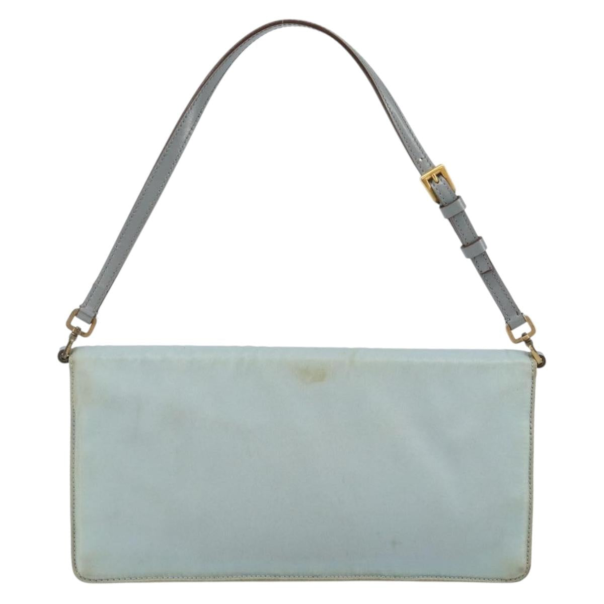 PRADA Shoulder Bag Nylon Light Blue Gold Auth 143505