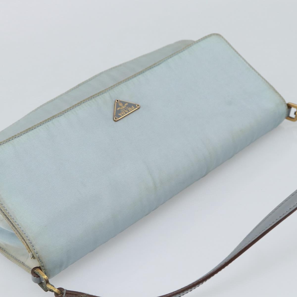 PRADA Shoulder Bag Nylon Light Blue Gold Auth 143505