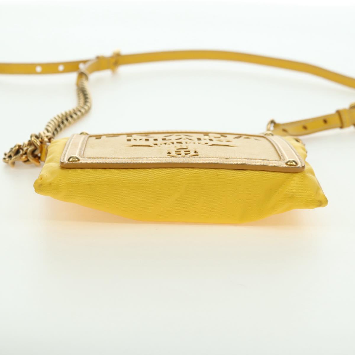 PRADA Chain Shoulder Bag Nylon Leather Yellow Gold Auth 143507
