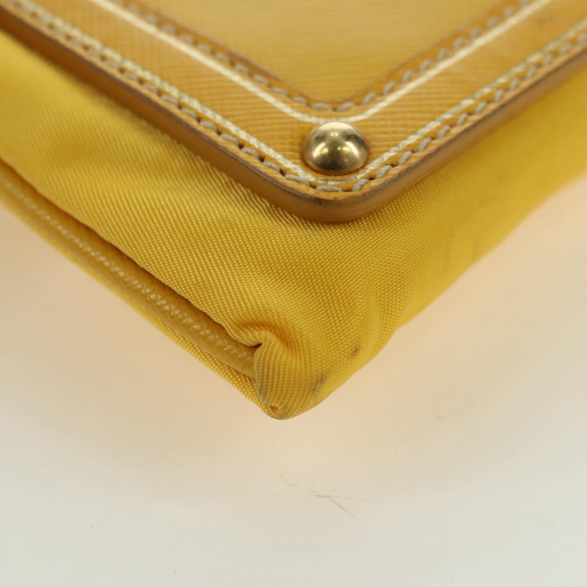 PRADA Chain Shoulder Bag Nylon Leather Yellow Gold Auth 143507