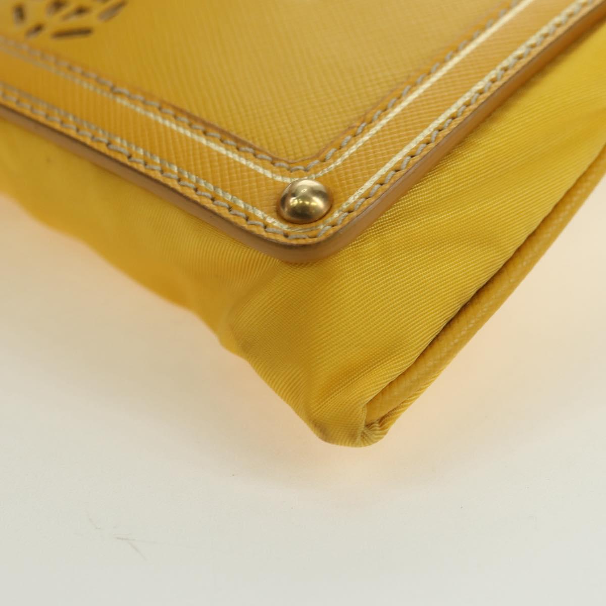 PRADA Chain Shoulder Bag Nylon Leather Yellow Gold Auth 143507