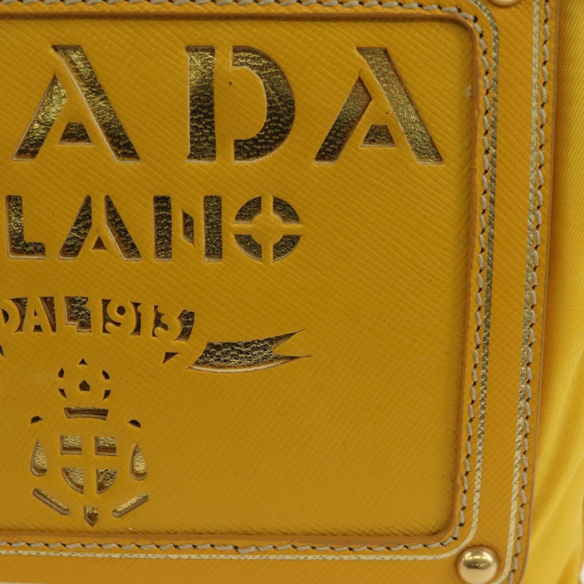 PRADA Chain Shoulder Bag Nylon Leather Yellow Gold Auth 143507