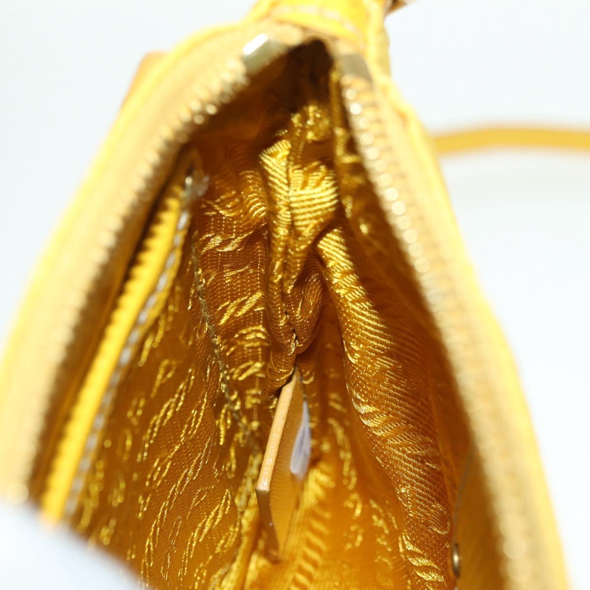 PRADA Chain Shoulder Bag Nylon Leather Yellow Gold Auth 143507