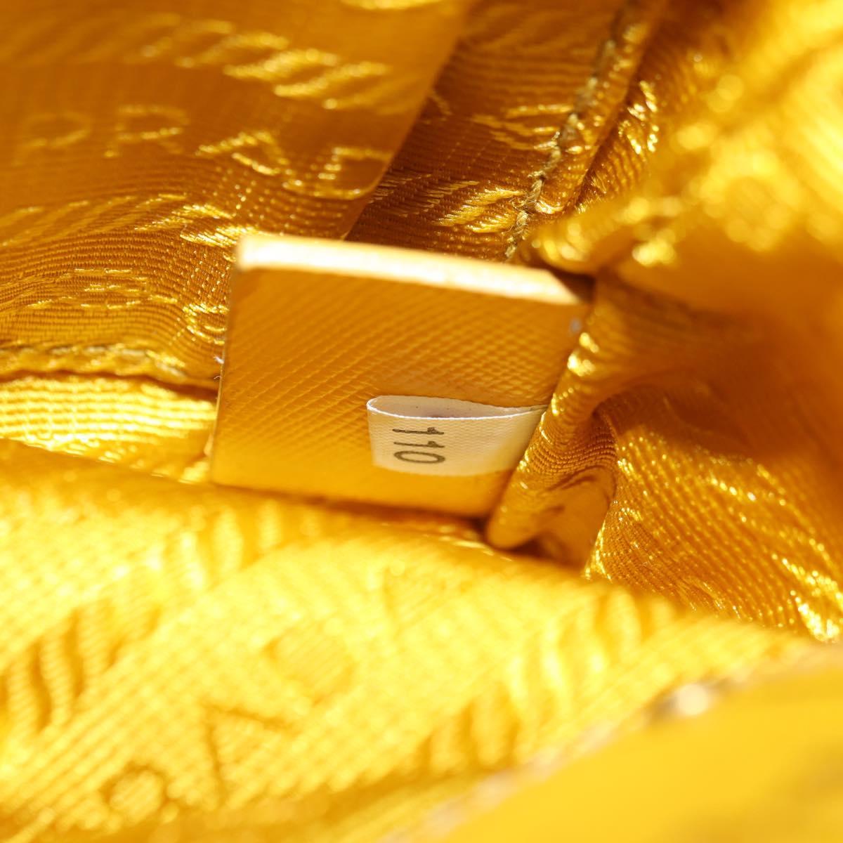 PRADA Chain Shoulder Bag Nylon Leather Yellow Gold Auth 143507