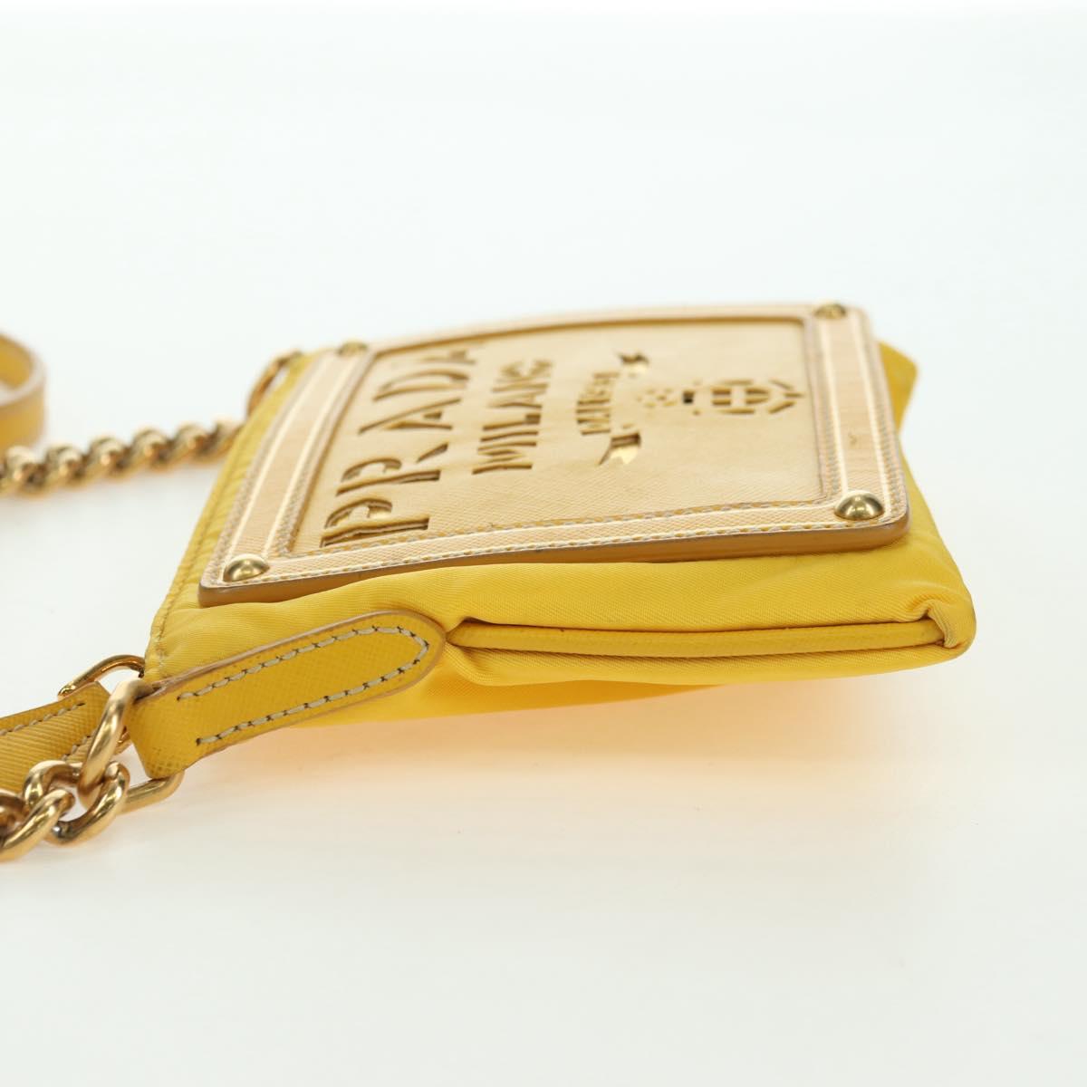 PRADA Chain Shoulder Bag Nylon Leather Yellow Gold Auth 143507