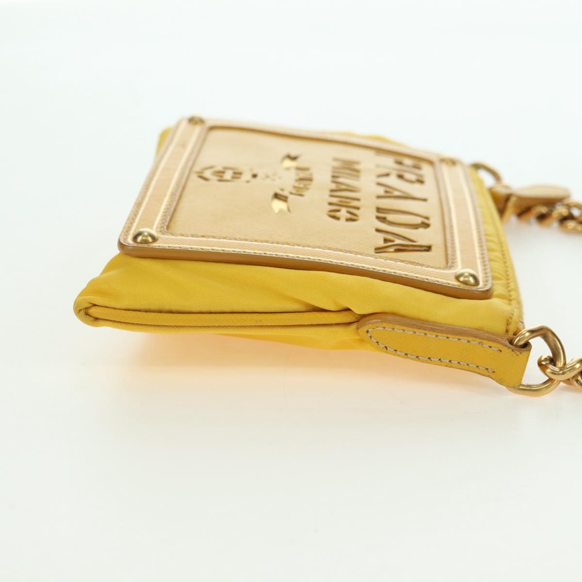 PRADA Chain Shoulder Bag Nylon Leather Yellow Gold Auth 143507