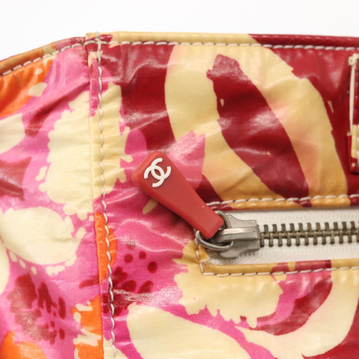 CHANEL High Summer Tote Bag Vinyl Red Silver CC Auth 143512