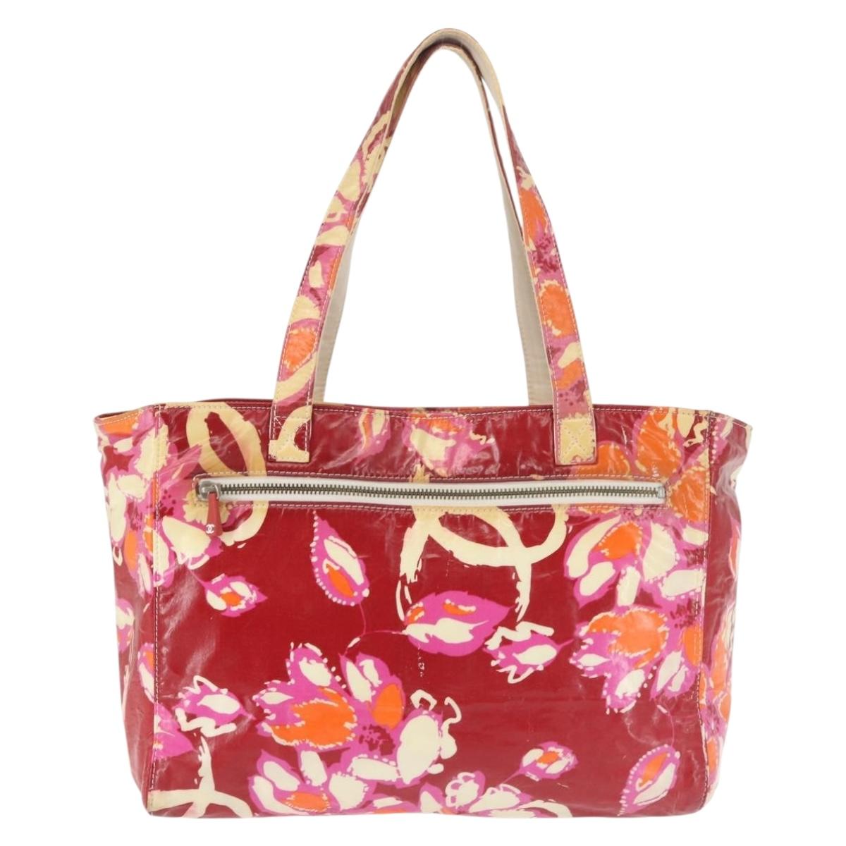 CHANEL High Summer Tote Bag Vinyl Red Silver CC Auth 143512