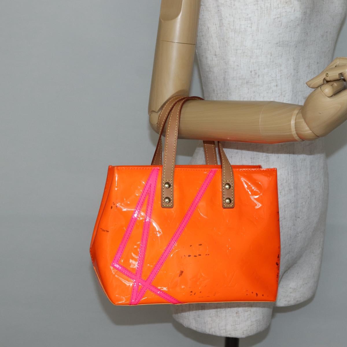 LOUIS VUITTON Monogram Vernis Fluo Reade PM Bag Pink Orange M91903 Auth 143574