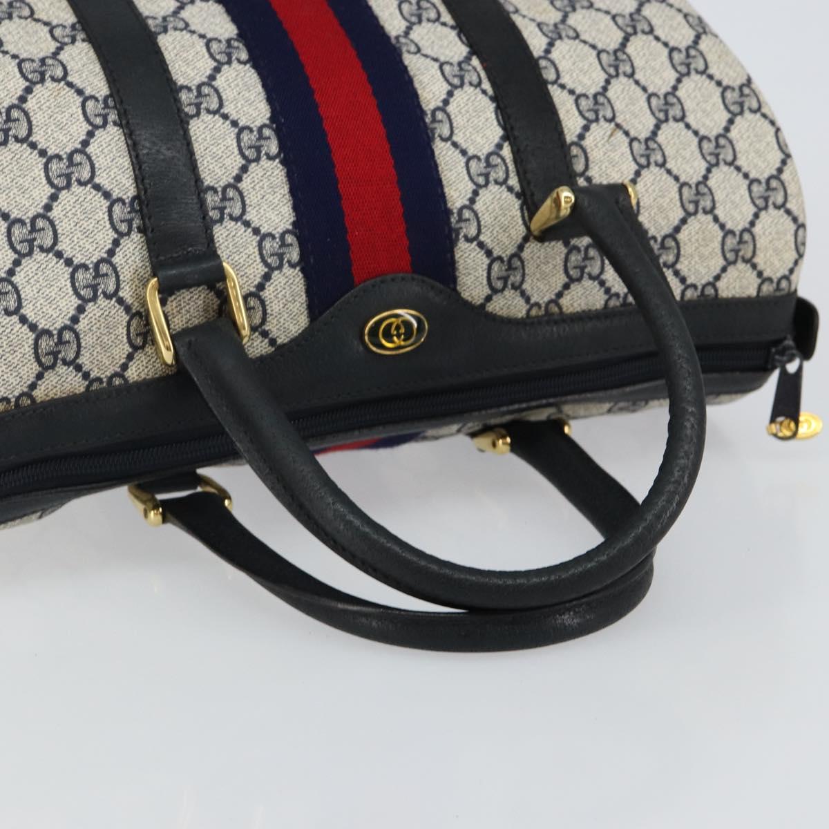 GUCCI GG Supreme Sherry Line Boston Bag PVC Navy Gold Red Auth 143577