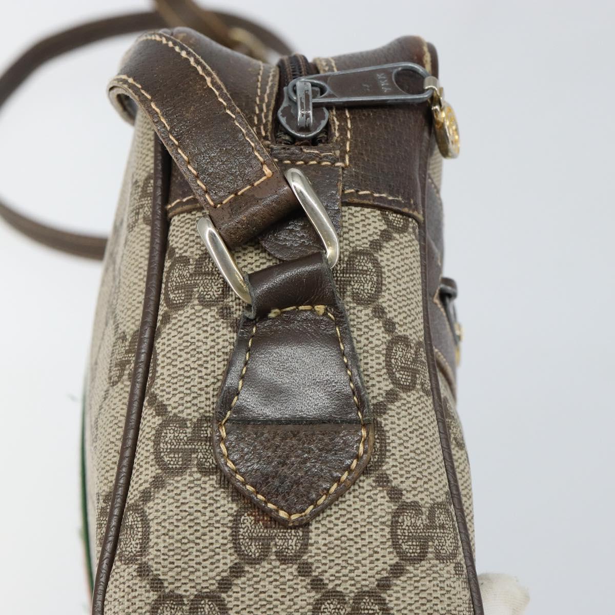 GUCCI GG Supreme Web Sherry Line Shoulder Bag PVC Beige Gold Auth 143580