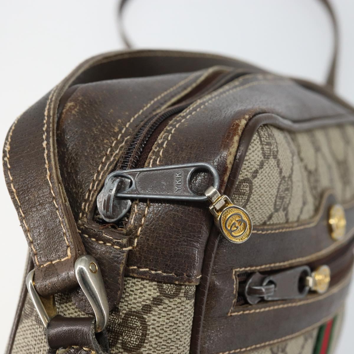 GUCCI GG Supreme Web Sherry Line Shoulder Bag PVC Beige Gold Auth 143580