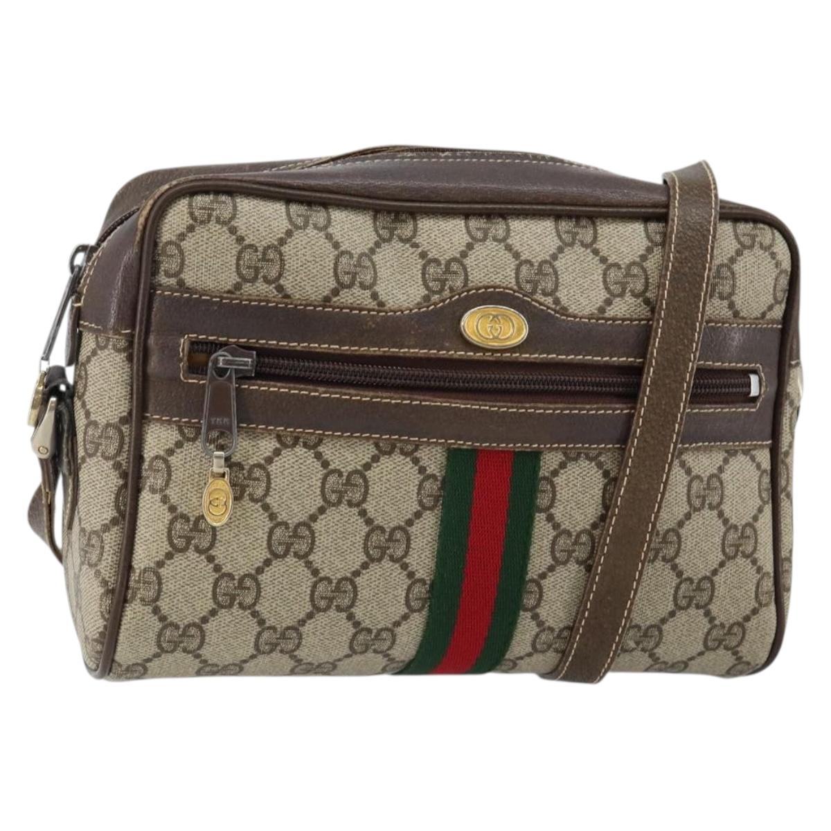GUCCI GG Supreme Web Sherry Line Shoulder Bag PVC Beige Gold Auth 143580