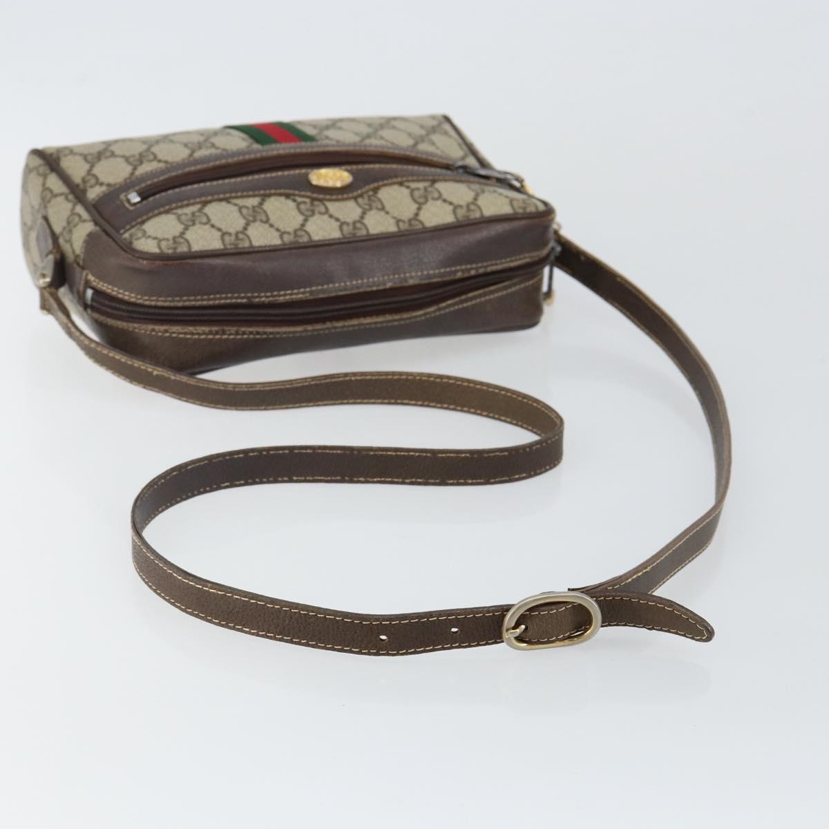 GUCCI GG Supreme Web Sherry Line Shoulder Bag PVC Beige Gold Auth 143580