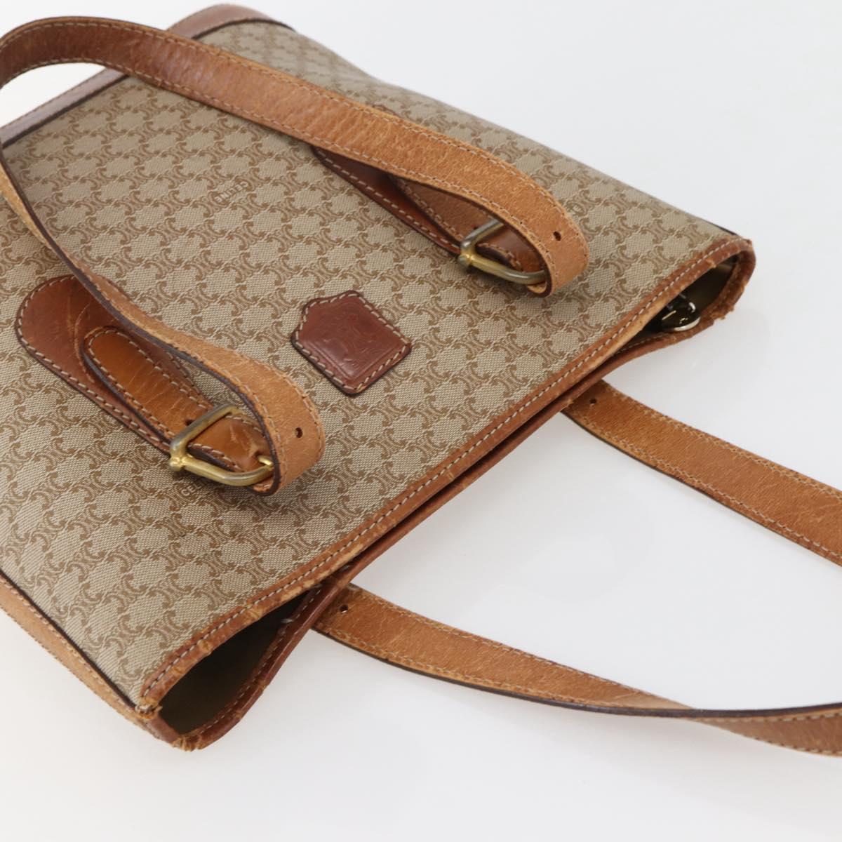 CELINE Macadam Canvas Tote Bag PVC Beige Gold Auth 143582