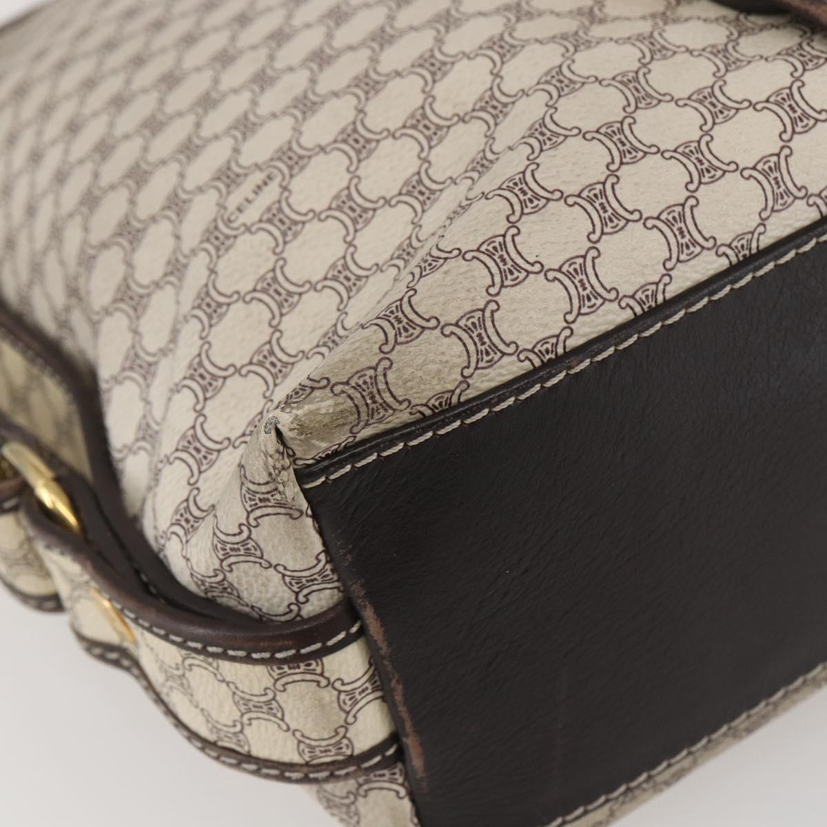 CELINE Macadam Canvas Shoulder Bag PVC Leather White gold Auth 143583