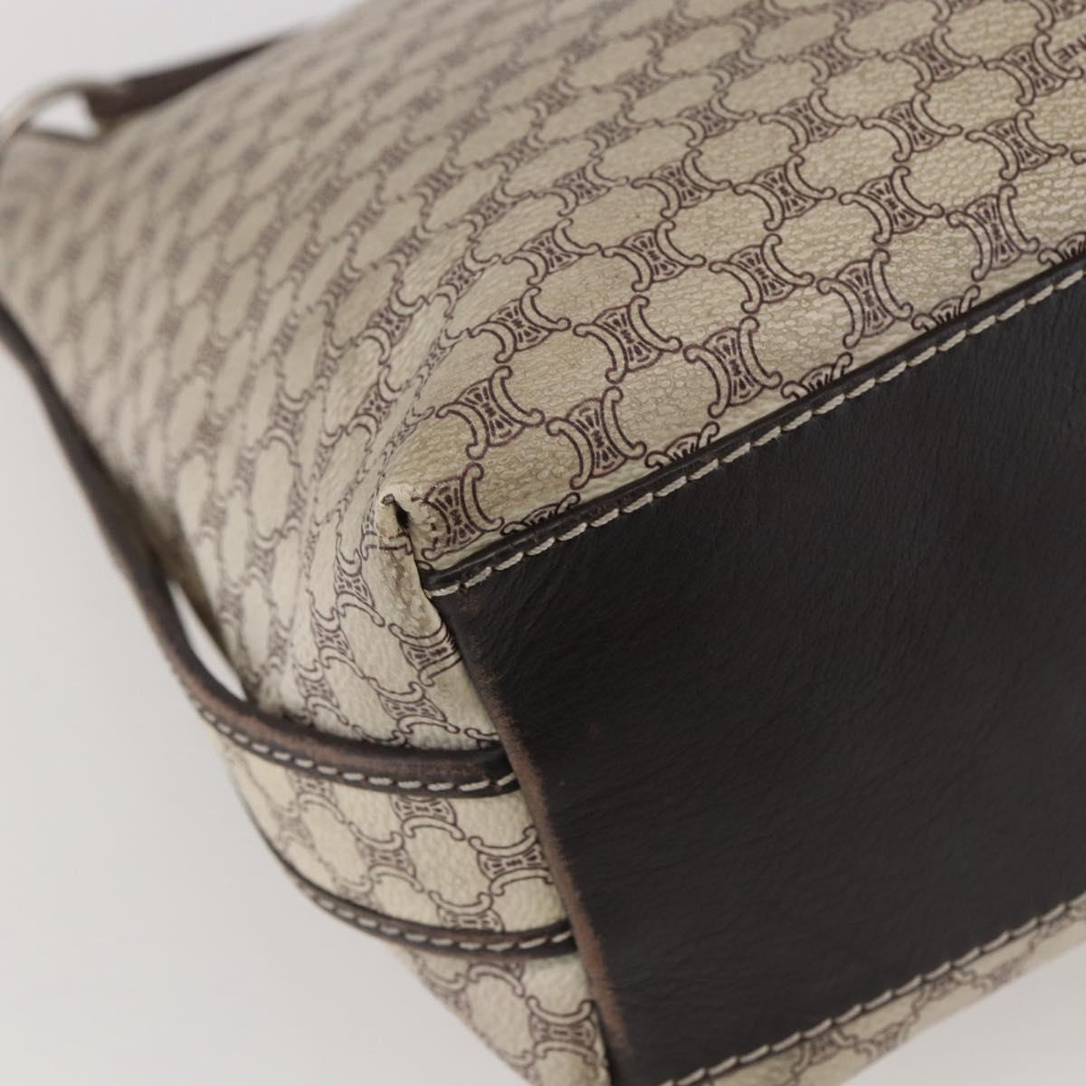 CELINE Macadam Canvas Shoulder Bag PVC Leather White gold Auth 143583