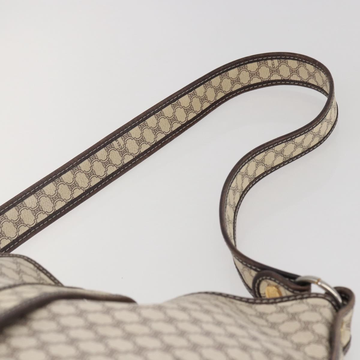 CELINE Macadam Canvas Shoulder Bag PVC Leather White gold Auth 143583