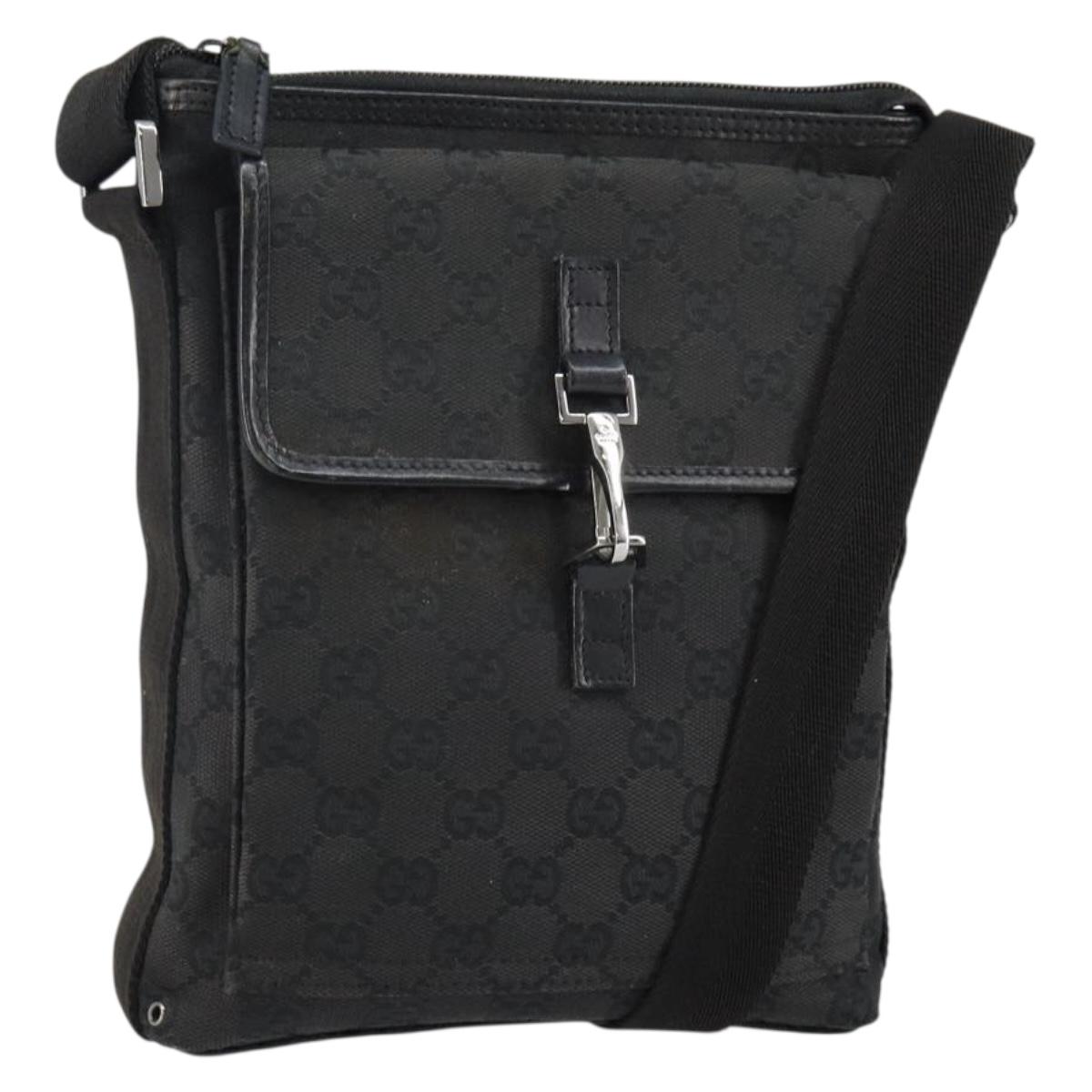 GUCCI GG Canvas Jackie Shoulder Bag Black Silver 92646 Auth 143584