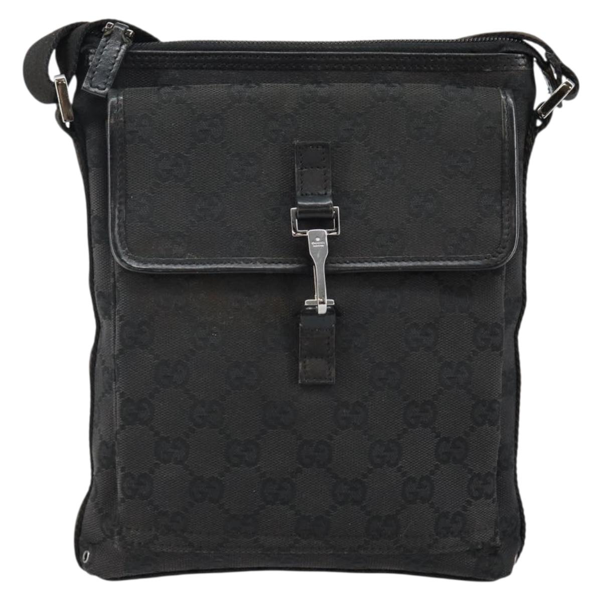 GUCCI GG Canvas Jackie Shoulder Bag Black Silver 92646 Auth 143584