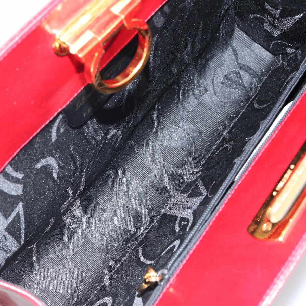 Salvatore Ferragamo Gancini Chain Shoulder Bag Leather Red Gold Auth 143586