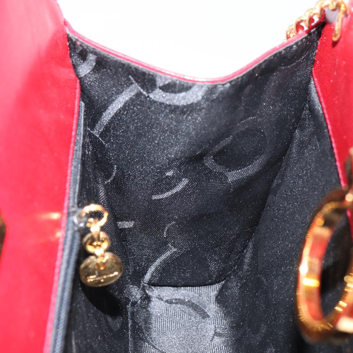 Salvatore Ferragamo Gancini Chain Shoulder Bag Leather Red Gold Auth 143586