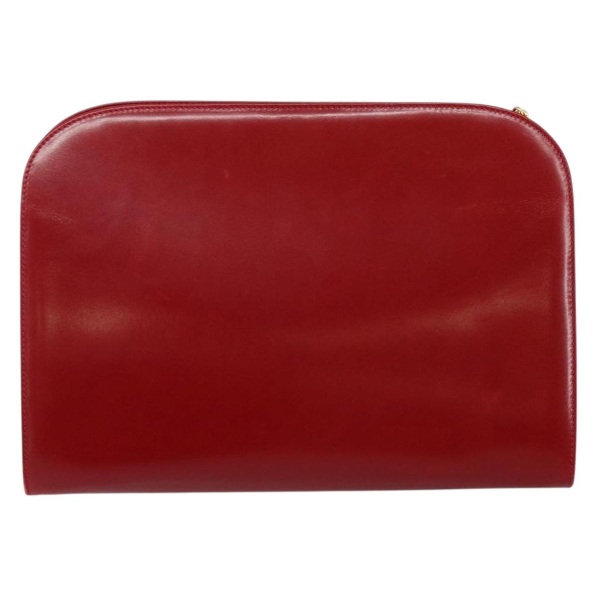 Salvatore Ferragamo Gancini Chain Shoulder Bag Leather Red Gold Auth 143586