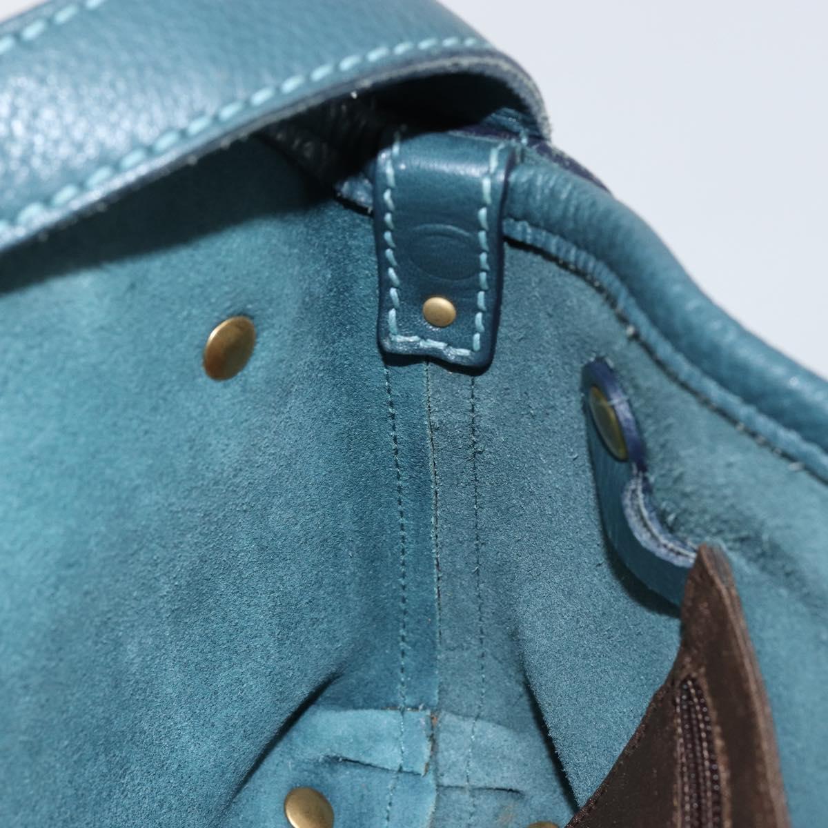 Salvatore Ferragamo Gancini Shoulder Bag Leather Blue Gold Auth 143587